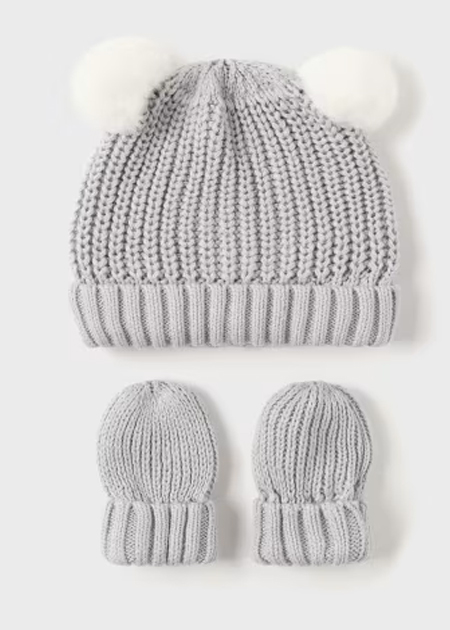 conjunto gorro manoplas lana gris vigore t-3